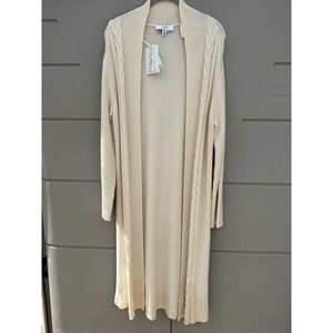 Magaschoni NEW Ivory Cable Knit Open Front Long Cardigan Incredibly Soft Size M